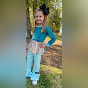 Matilda Jane Teal and Pastel Striped Cat Hoodie Dress